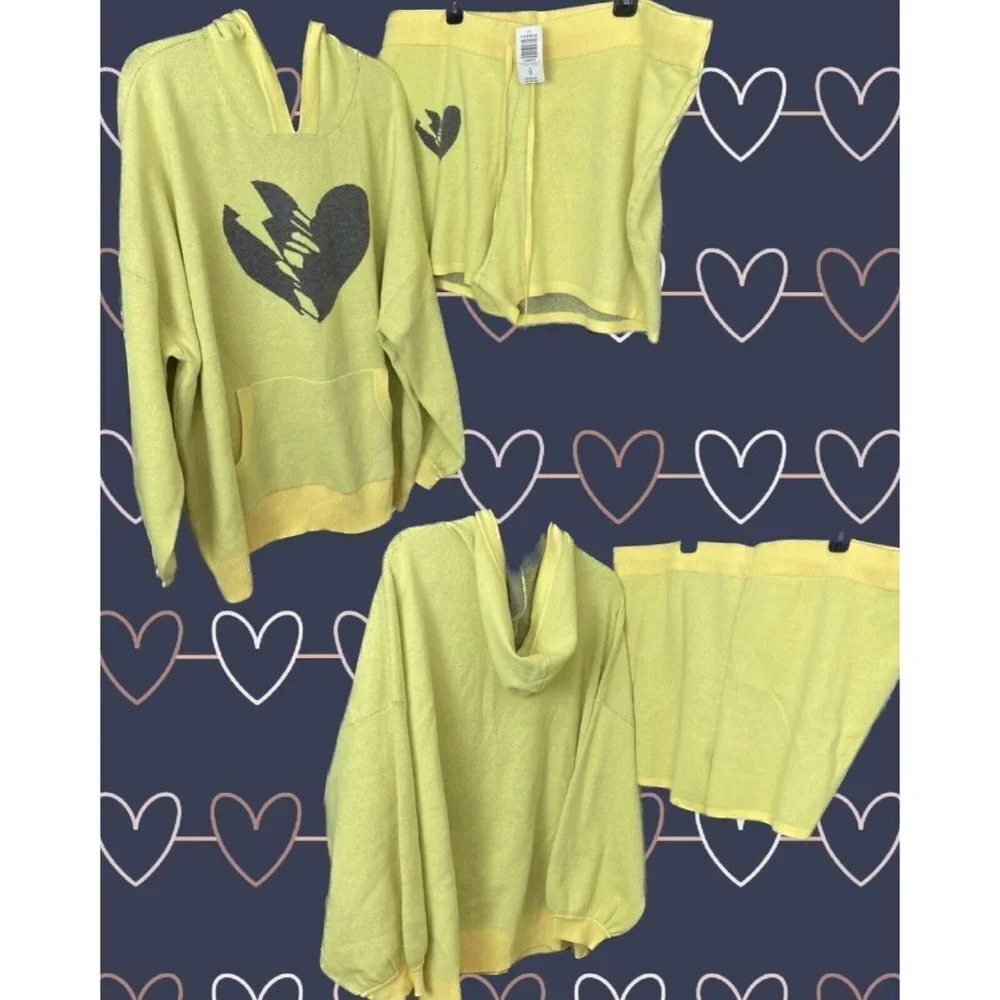 Lovesick Torrid Plus 6 Yellow Heart Long Sleeve Hoodie Sweater & Short Set